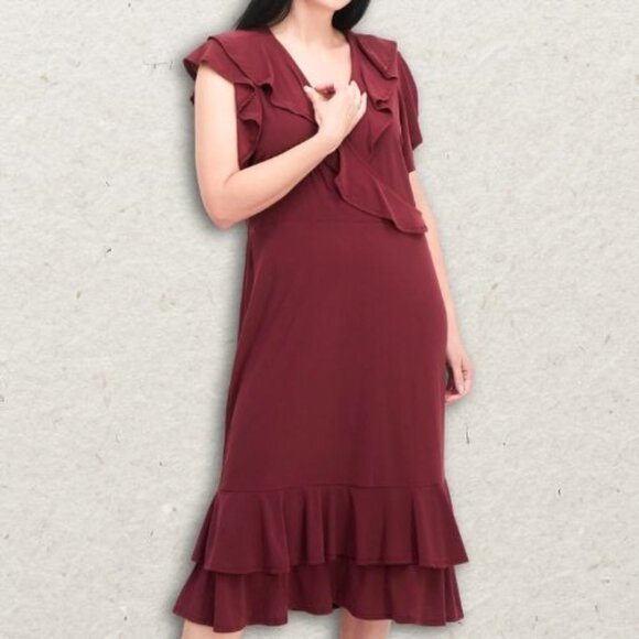 NY Collection Dresses & Skirts - NY Collection Chic Wine Red Faux Wrap Midi Dress XLP NWT